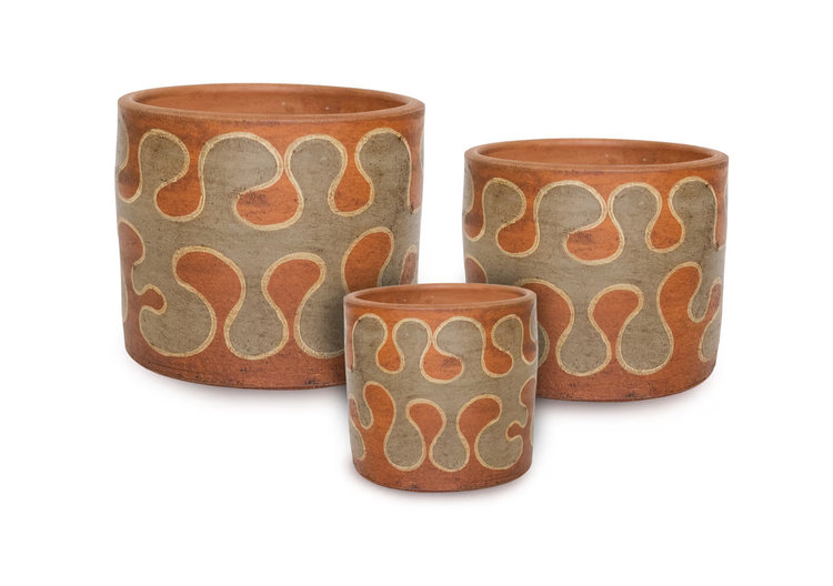 YELLOW Thai Cylinder Pot Bubble Vine Grey