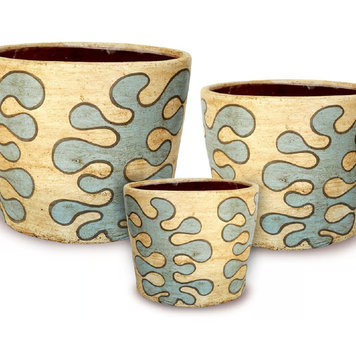 YELLOW Thai Cylinder Pot Bubble Tree Blue