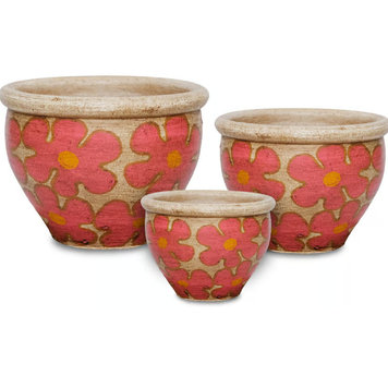 YELLOW Floppy Flowers Bell Pots Pink