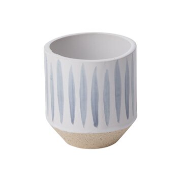 YELLOW Cyra White with Blue Strokes Pot, 2"