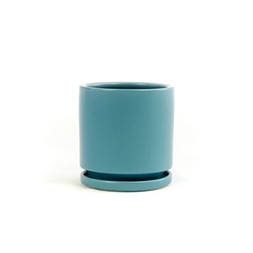 YELLOW Momma Pots Cylinder w/ Saucer Teal