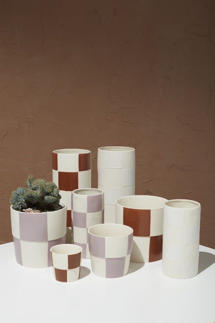 YELLOW Checkerboard Pot, Lavender 5"