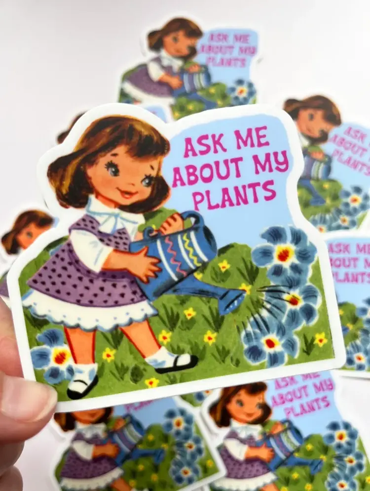YELLOW Ask Me About My Plants Sticker