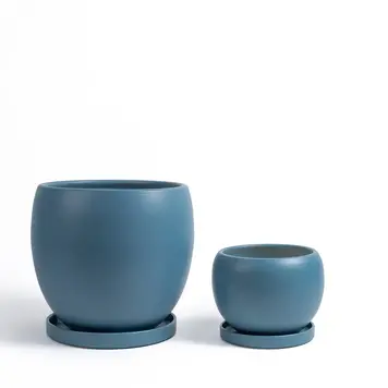 YELLOW Bolle Pots w Saucer Antique Teal