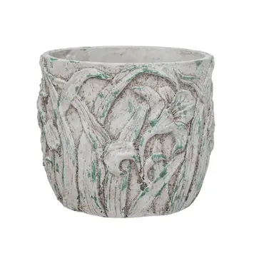 YELLOW Verdigris Floral Cement Pot, 9"