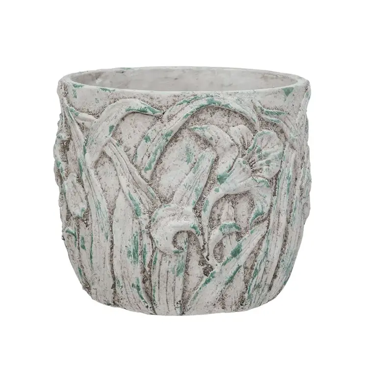 YELLOW Verdigris Floral Cement Pot, 9"
