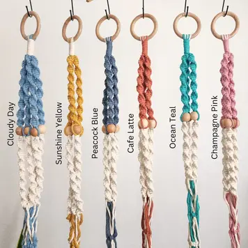 YELLOW Dual Tone Beaded Macrame Hanger Cafe Latte
