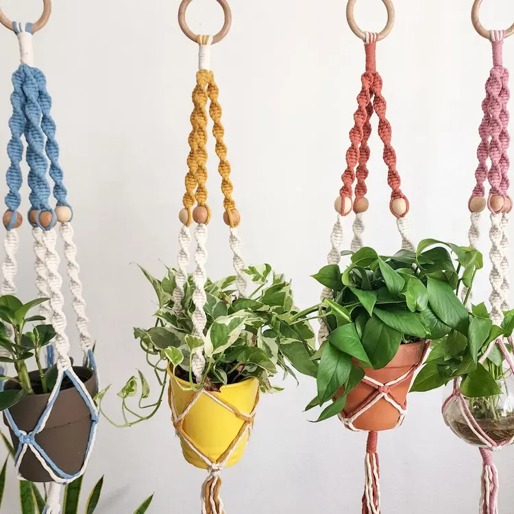 YELLOW Dual Tone Beaded Macrame Hanger Cloudy Day