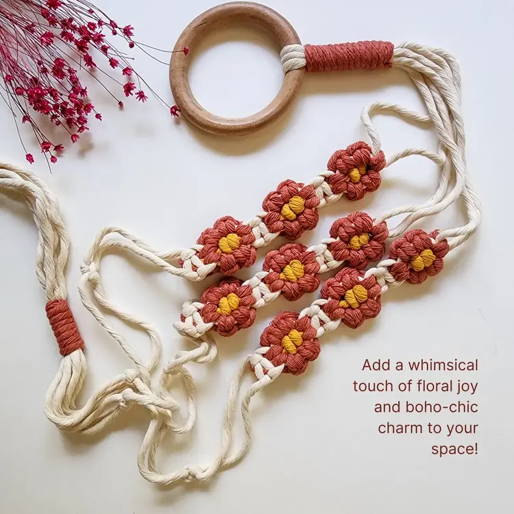 YELLOW Floral Daisy Macrame Hanger Champagne Pink