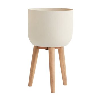 YELLOW Landis White Planter with Wood Tripod Stand 14 inch