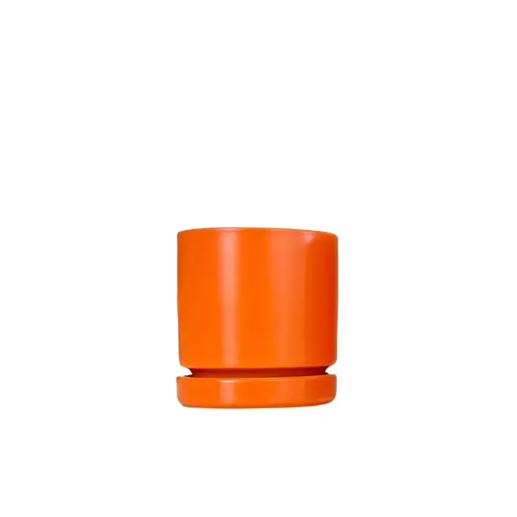 YELLOW Momma Pots Cylinder w/ Saucer Tangerine