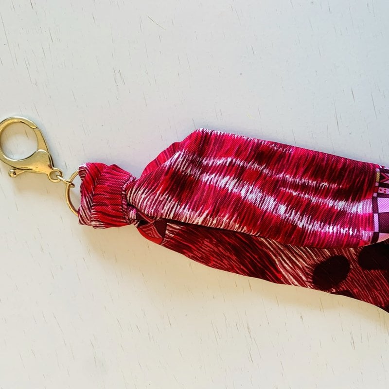 Vintage Hermes Key Ring/ Bag Charm Magenta Stripe