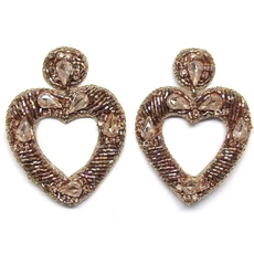 Gold jeweled heart earrings