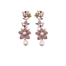 BRI002 Pink Daisy Pearl Earring