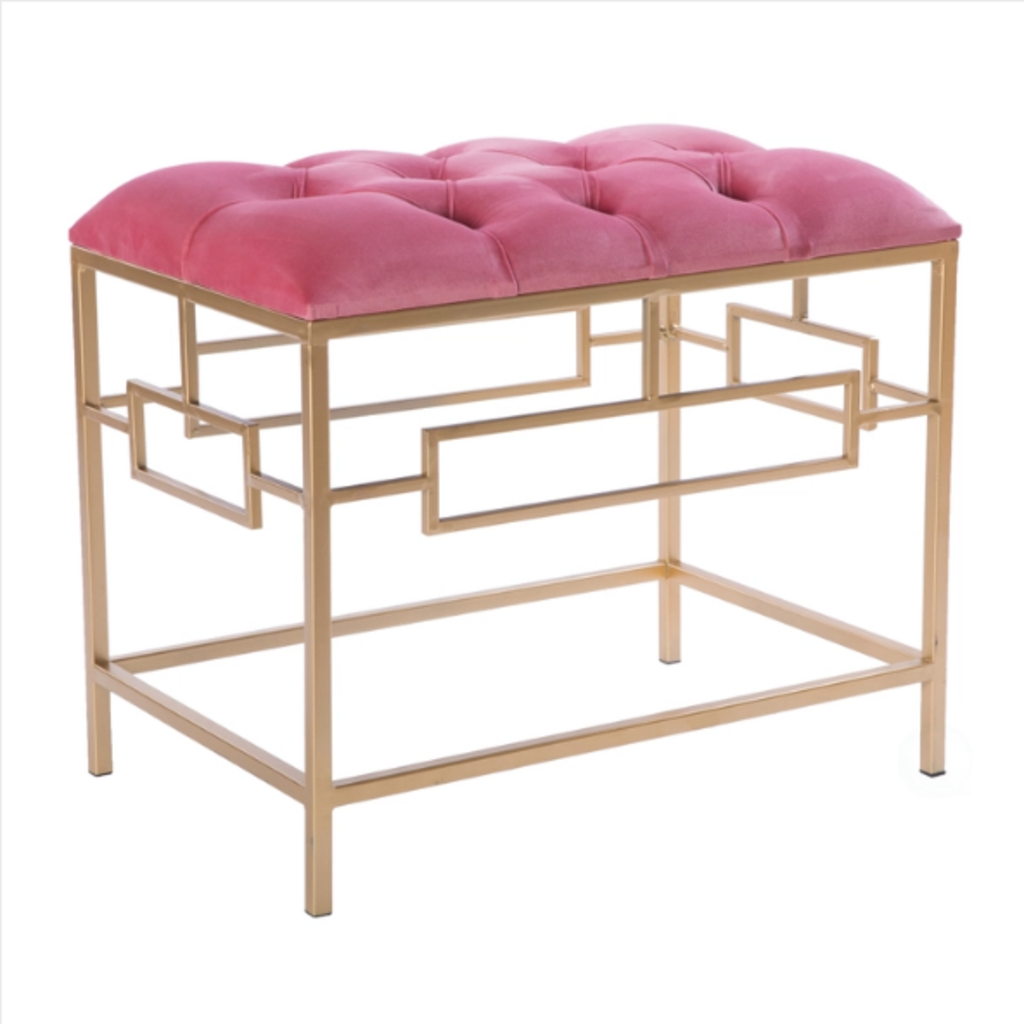 Pink Velvet Rectangle tufted stool