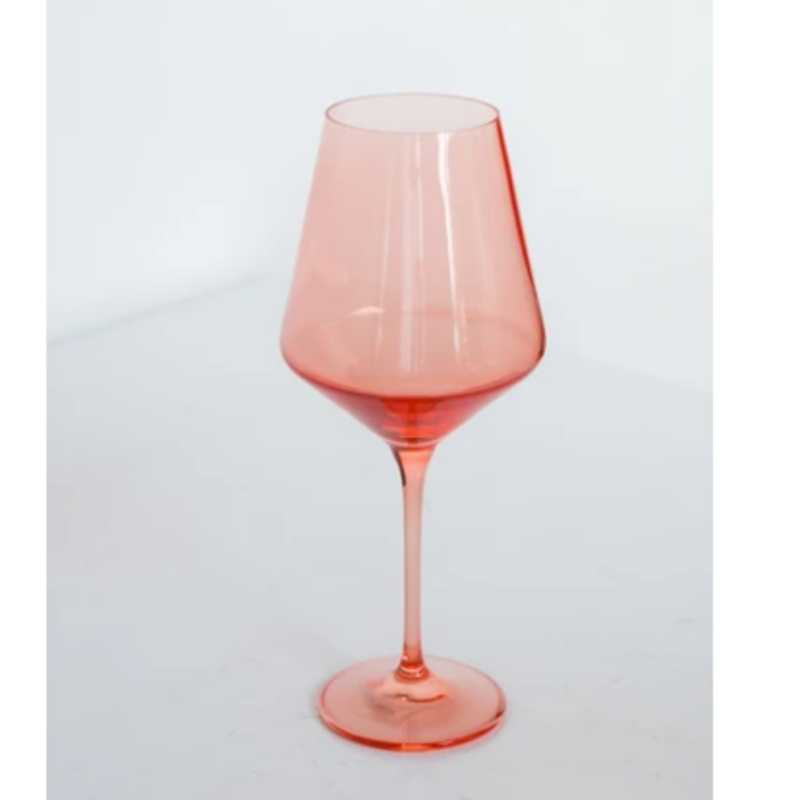Estelle Colored Glass Coral Peach Pink Stemmed Wine Glass