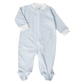 GIN07CB - Blue Gingham Zipper Footie - 6-9