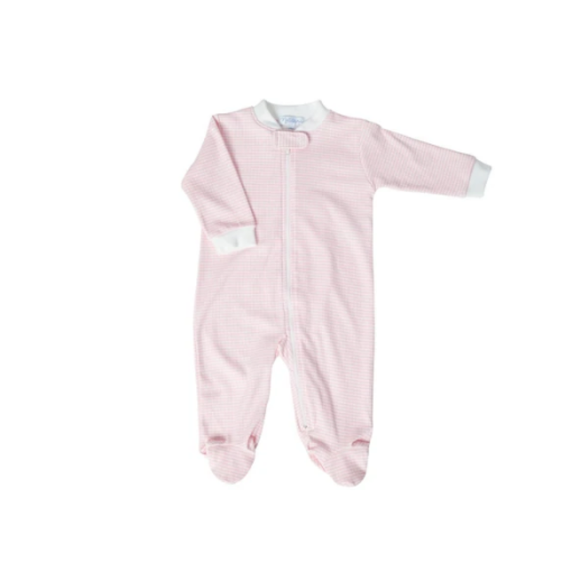 GIN07CP - Pink Gingham Zipper Footie - 6-9