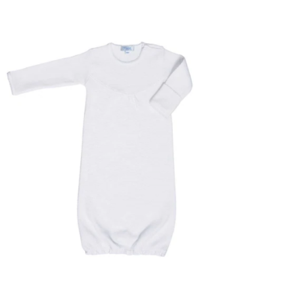 WH01AW - White Bubble Baby Gown - White Picot Trim / 0 to 3 Months