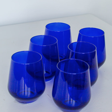 Royal Blue stemless wine glasses