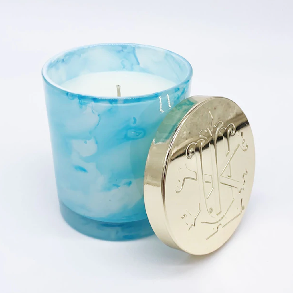Blue Hydrangea - 10z lidded blue glass candle