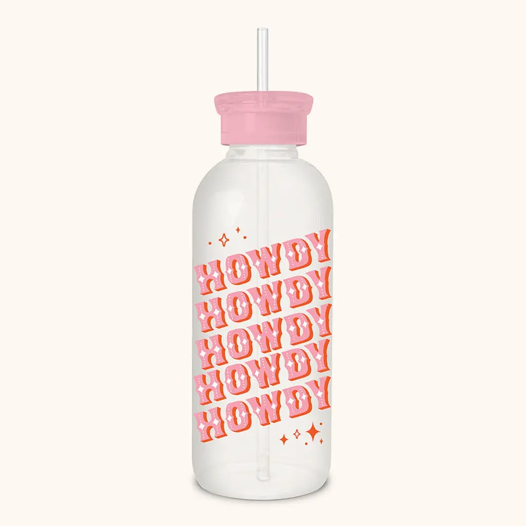 GLS03 Howdy Partner Glass Water Bottle w/ Straw