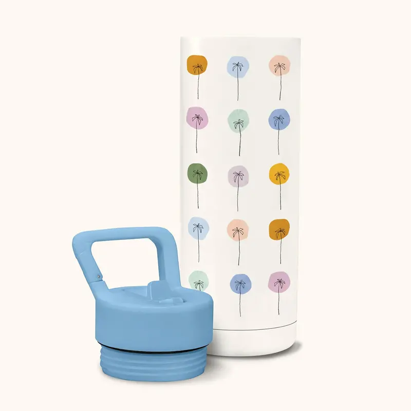 Dotted Palms Snap- Hook Water Bottle w Straw