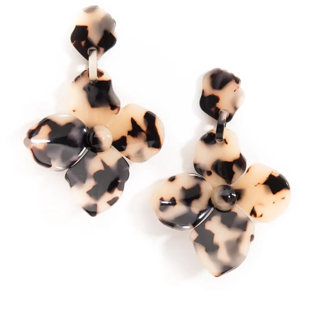 Floral Tortoise Drop Earring - Black/Tan