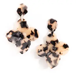 Floral Tortoise Drop Earring - Black/Tan