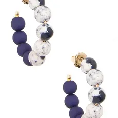 Small Mixed Beads Hoop Earring - Navy