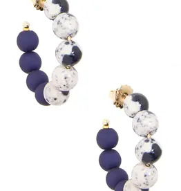 Small Mixed Beads Hoop Earring - Navy