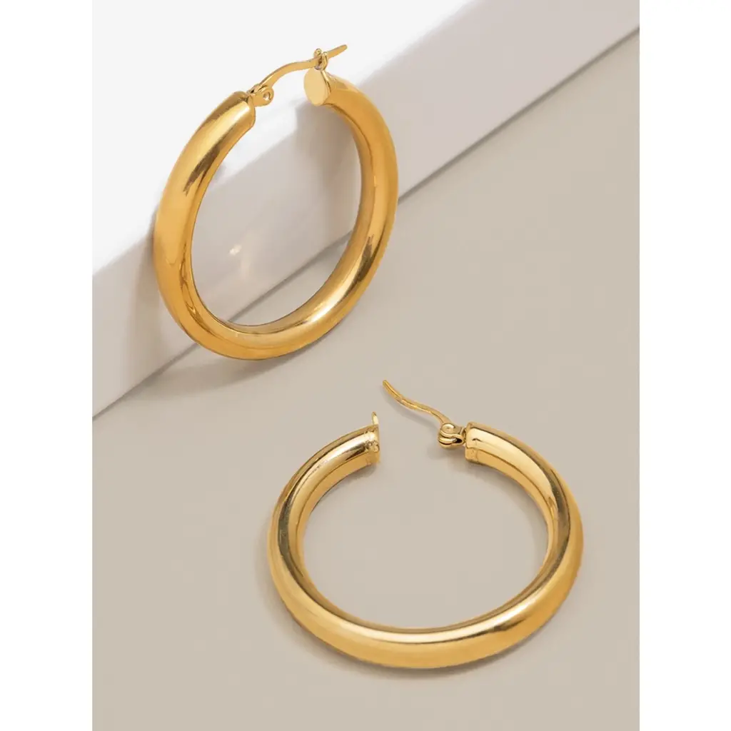 Small Chunky Metal Hoop Earring - Rhodium