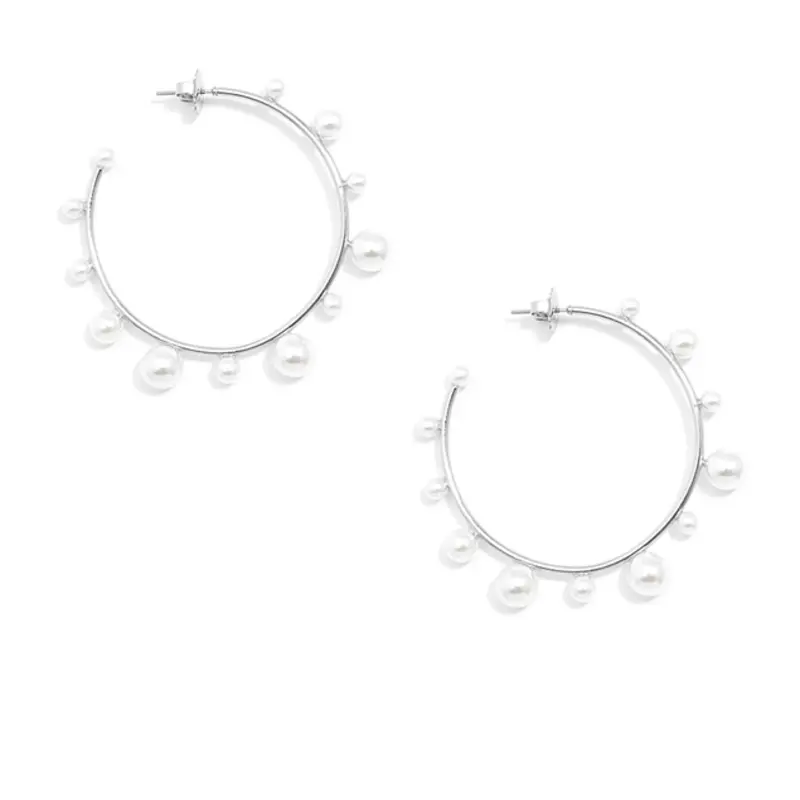 Decorative Pearl Hoop Earring - Silver/Pearl