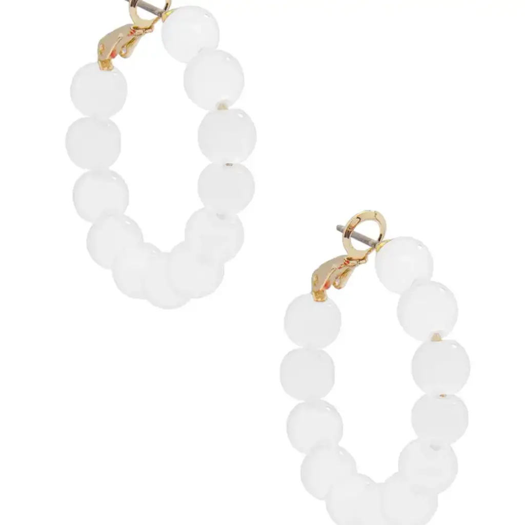 Small Glass Bead Hoop Earring - WHT