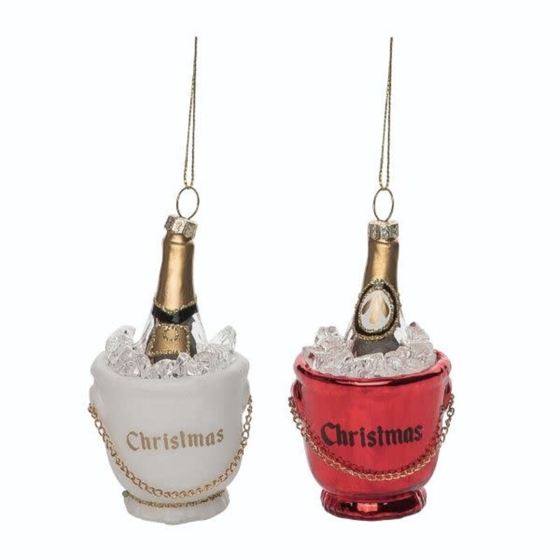 Glass Christmas Champagne Ornament