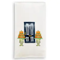 Fall Door with Pumpkin Topiary Oxford Dishtowel