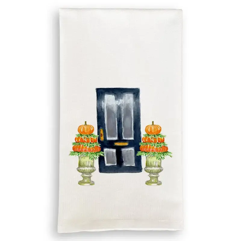 Fall Door with Pumpkin Topiary Oxford Dishtowel