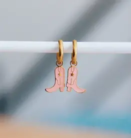 STAINLESS STEEL EARRINGS WITH COWBOY BOOTS - PEACH/GOLD