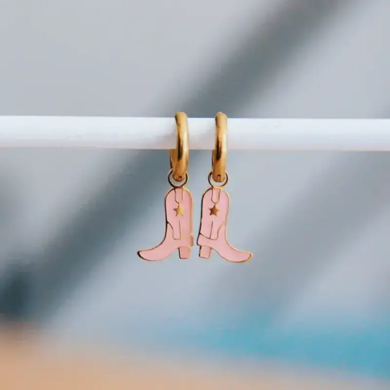 STAINLESS STEEL EARRINGS WITH COWBOY BOOTS - PEACH/GOLD