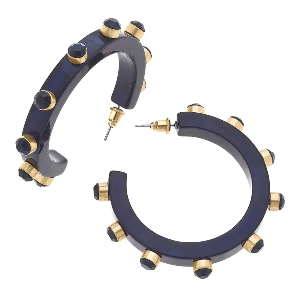 RENEE RESIN AND RHINESTONE HOOP EARRINGS - NAVY