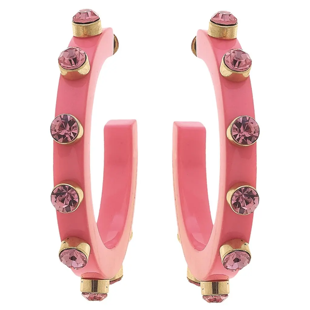 RENEE RESIN AND RHINESTONE HOOP EARRINGS - BUBBLEGUM