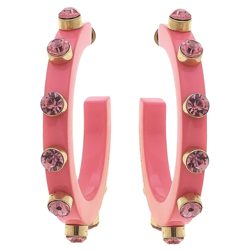 RENEE RESIN AND RHINESTONE HOOP EARRINGS - BUBBLEGUM