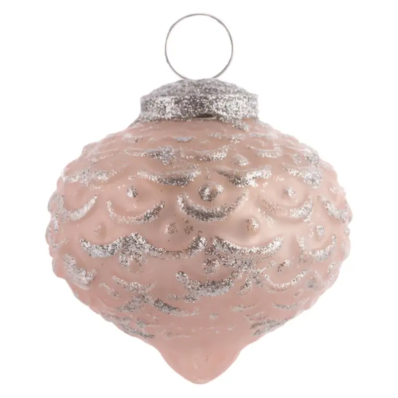 Glitter Scallop Glass Drop Ornament 3 Blush