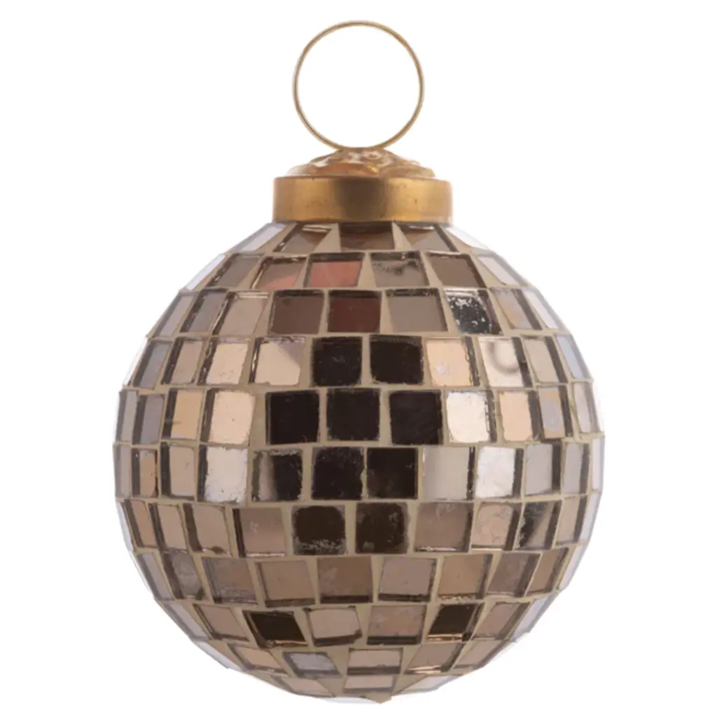 Disco Ball Mosaic Glass Ornament 3in Gold
