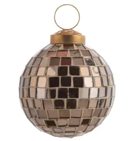 Disco Ball Mosaic Glass Ornament 3in Gold