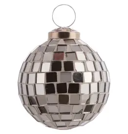 Disco Ball Mosaic Glass Ornament 3in Silver
