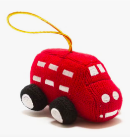 KNITTED RED LONDON BUS CHRISTMAS ORNAMENT