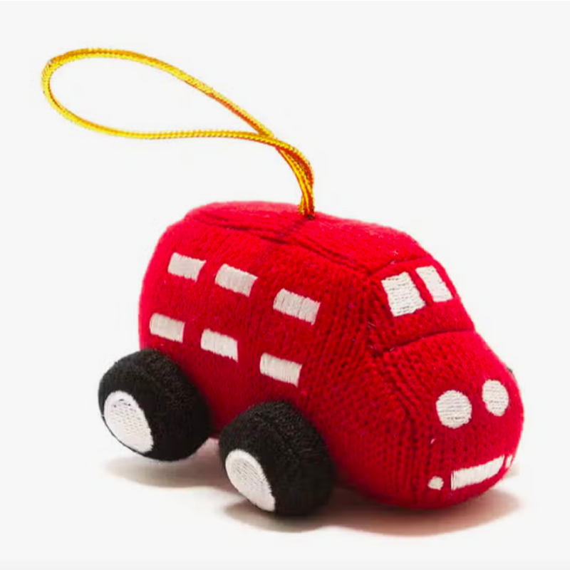 KNITTED RED LONDON BUS CHRISTMAS ORNAMENT