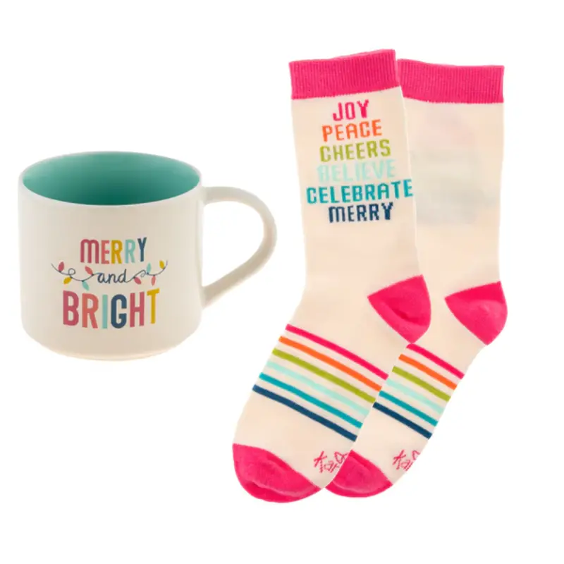 Holiday Mug & Sock Gift Box Set - Merry & Bright
