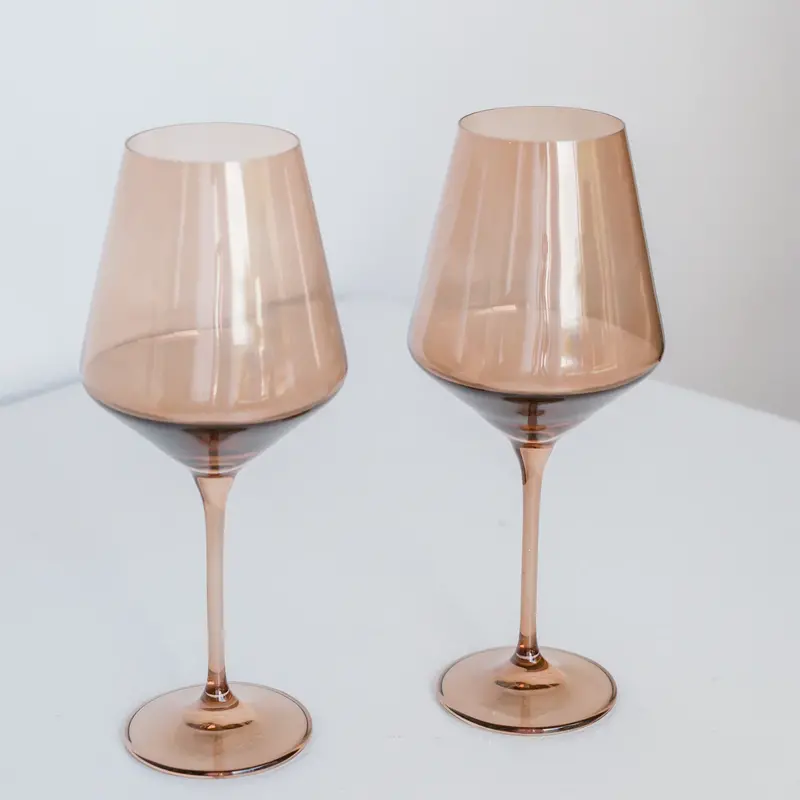 Estelle Colored Glass Amber Smoke Stemmed Wine Glass